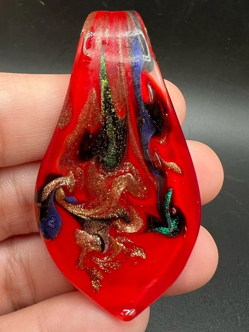 Lot of 5 Art Glass Pendants Hand Blown Dichroic Glass Heart Disc Jewelry Making